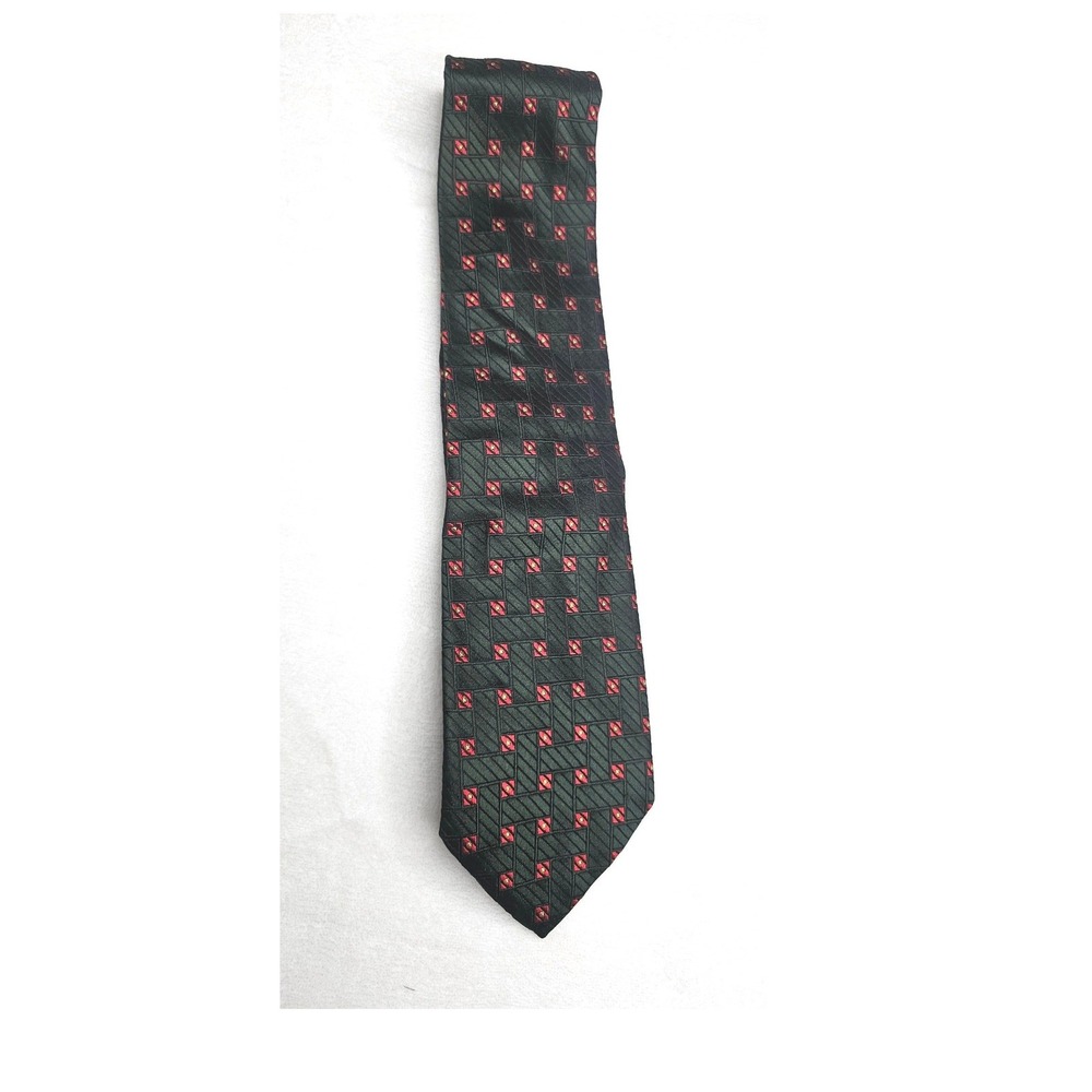 Brioni Silk Tie OS Green Red Geometric Woven Pattern Hand Made Italy Luxury
